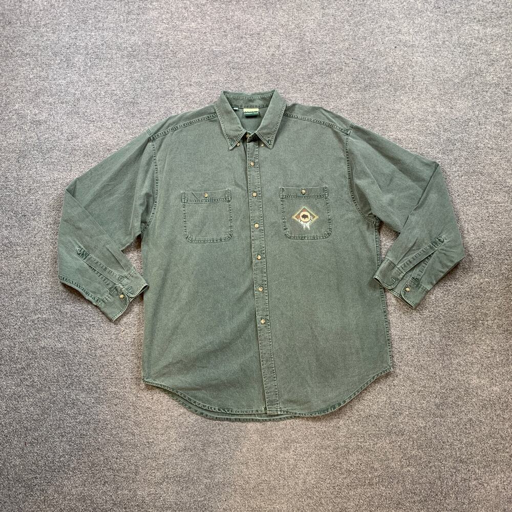 Vintage Coldwater Creek Shirt Mens 2XL XXL Green Washed Workwear Native American - Picture 2 of 9